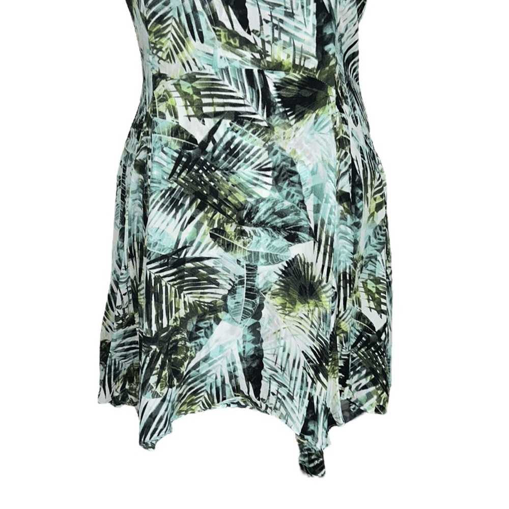 Parker Silk Amazonia Palm Leaf Print Asymmetrical Racerback Flared Mini Dress  M - Picture 3 of 11
